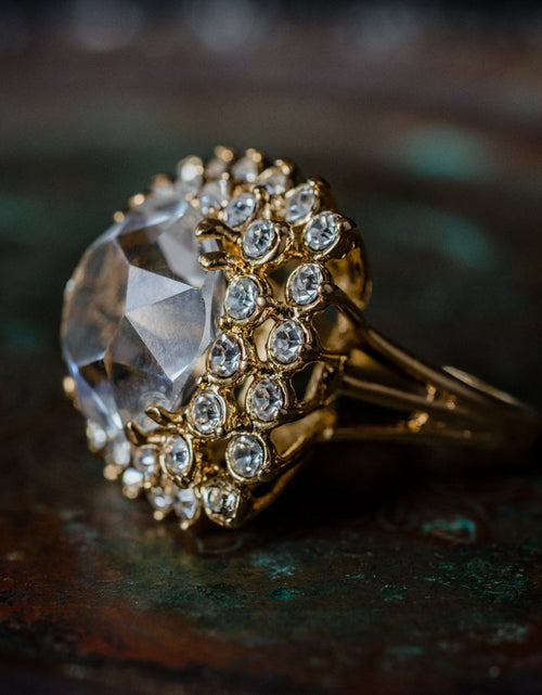 Load image into Gallery viewer, Vintage Austrian Crystal Women's Statement Cocktail Ring 18k Yellow Gold Electroplated Made in the USA by PVD Vintage Jewelry
