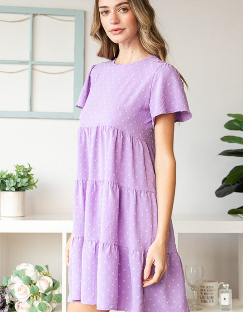 Load image into Gallery viewer, Heimish Full Size Swiss Dot Short Sleeve Tiered Dress
