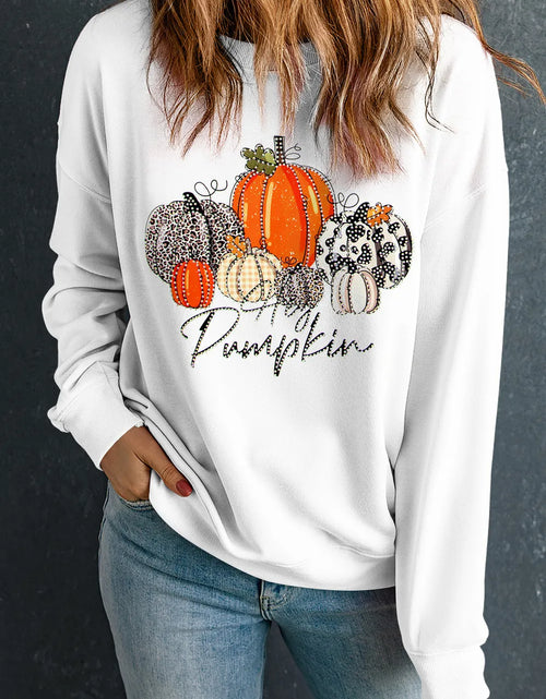 Load image into Gallery viewer, Pumpkin Graphic Round Neck Dropped Shoulder Sweatshirt

