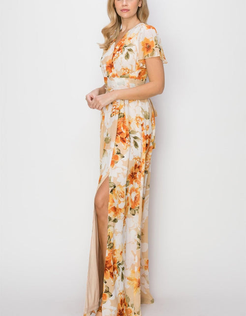 Load image into Gallery viewer, HYFVE Floral Tie Back Short Sleeve Slit Maxi Dress
