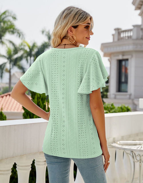 Load image into Gallery viewer, Eyelet Flutter Sleeve Round Neck Top
