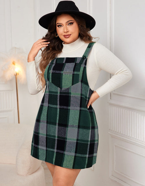 Load image into Gallery viewer, Honey Plus Size Plaid Wide Strap Overall Dress

