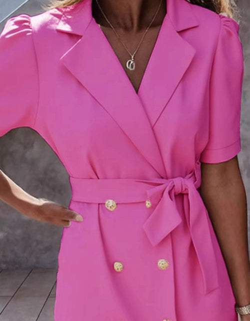 Load image into Gallery viewer, Lapel Collar Short Sleeve Tie Waist Mini Dress
