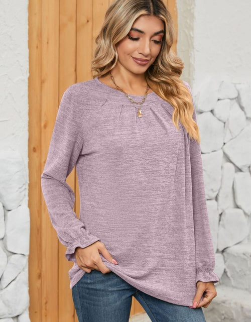 Load image into Gallery viewer, Ruched Round Neck Flounce Sleeve T-Shirt
