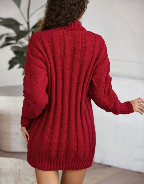 Load image into Gallery viewer, Cable-Knit Turtleneck Sweater Dress
