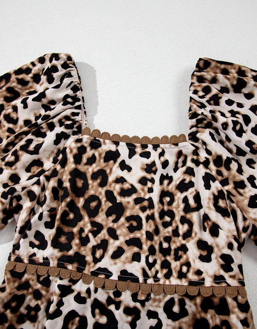 Load image into Gallery viewer, Leopard Square Neck Puff Sleeve Maxi Dress
