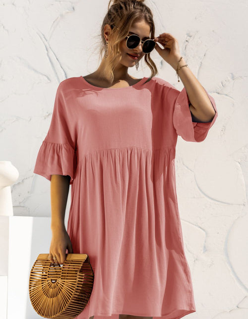 Load image into Gallery viewer, Boat Neck Flounce Sleeve Knee-Length Dress
