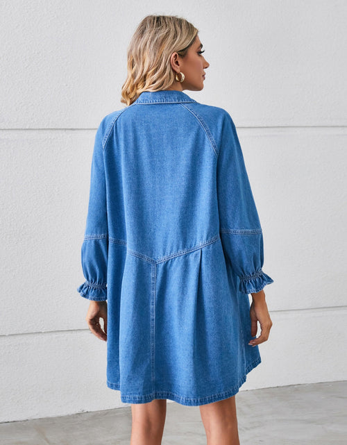 Load image into Gallery viewer, Button Up Flounce Sleeve Mini Denim Dress

