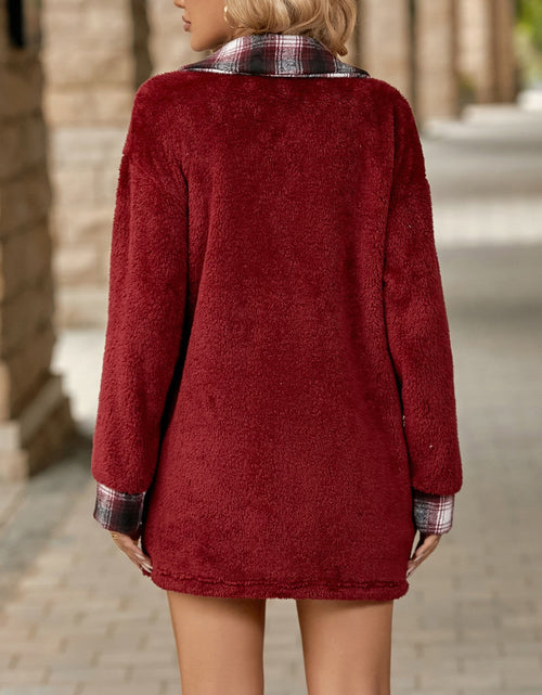 Load image into Gallery viewer, Plaid Contrast Dropped Shoulder Coat
