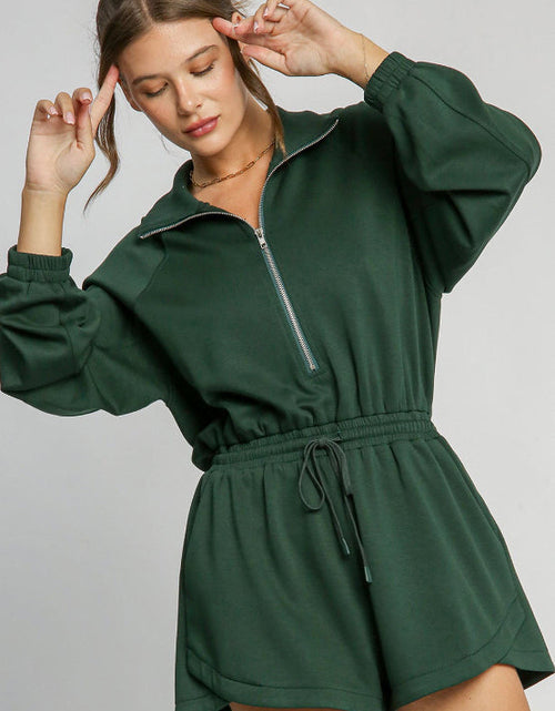 Load image into Gallery viewer, Drawstring Half Zip Long Sleeve Romper
