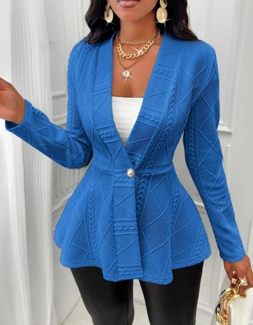 Load image into Gallery viewer, One Button Textured Peplum Cardigan
