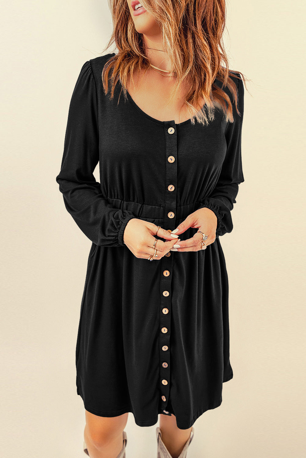 Julianna Button Up High Waist Long Sleeve Dress. by Poppy Lee Lane