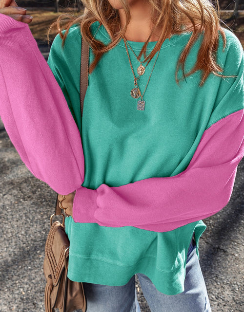 Load image into Gallery viewer, Contrast Round Neck Long Sleeve Sweatshirt
