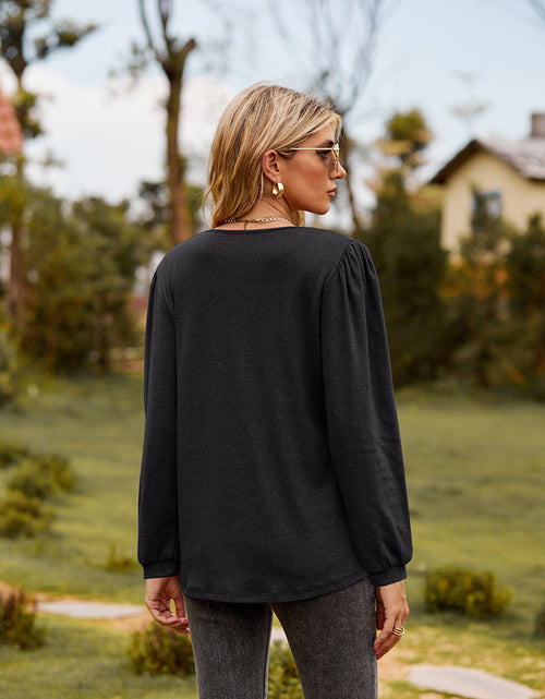 Load image into Gallery viewer, Puff Sleeve Ruffle Trim Blouse
