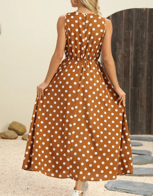 Load image into Gallery viewer, Polka Dot Round Neck Sleeveless Midi Dress
