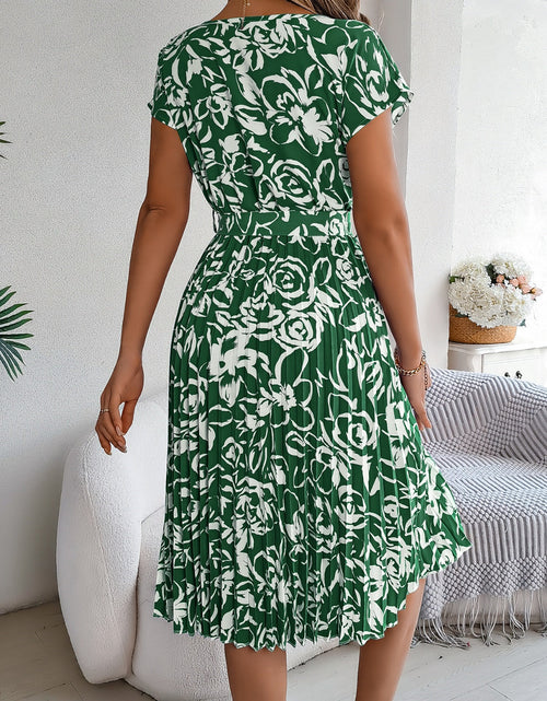 Load image into Gallery viewer, Tied Pleated Printed Short Sleeve Dress
