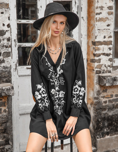 Load image into Gallery viewer, Floral Collared Neck Long Sleeve Dress
