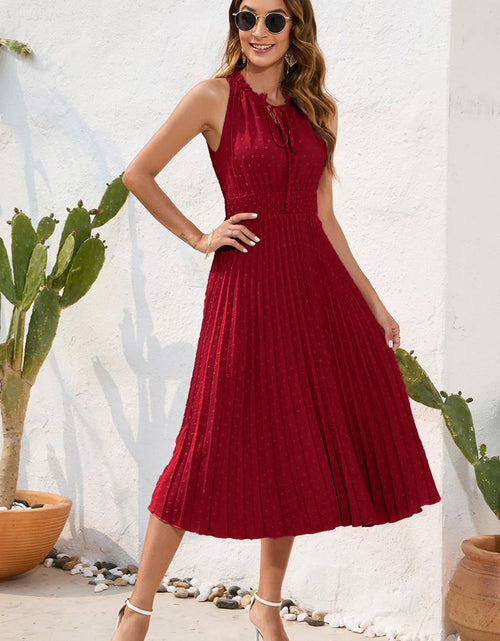 Load image into Gallery viewer, Swiss Dot Tie Neck Sleeveless Dress
