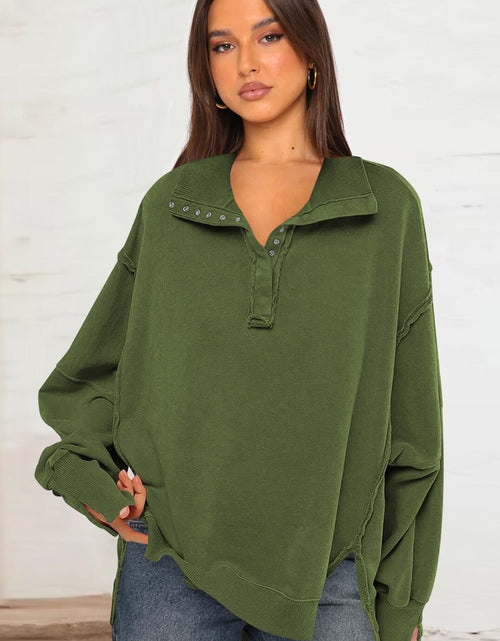 Load image into Gallery viewer, Exposed Seam Side Slit Long Sleeve Sweatshirt
