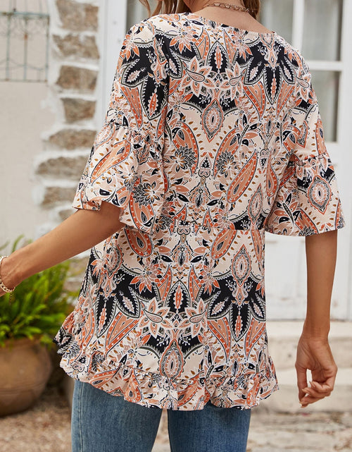 Load image into Gallery viewer, Printed Flounce Sleeve Ruffle Hem Blouse
