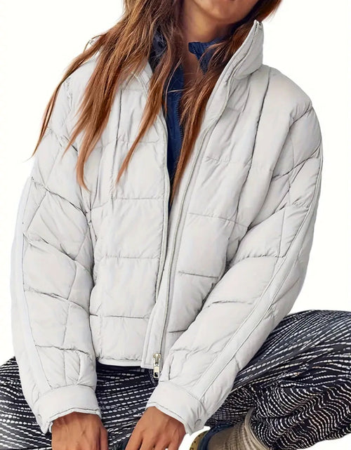Load image into Gallery viewer, Pocketed Plaid Quilted Zip Up Winter Coat
