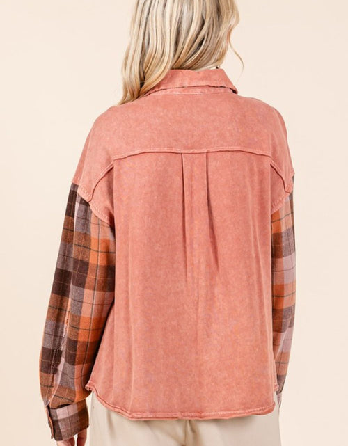 Load image into Gallery viewer, Mittoshop Button Down Contrast Plaid Patchwork Shacket
