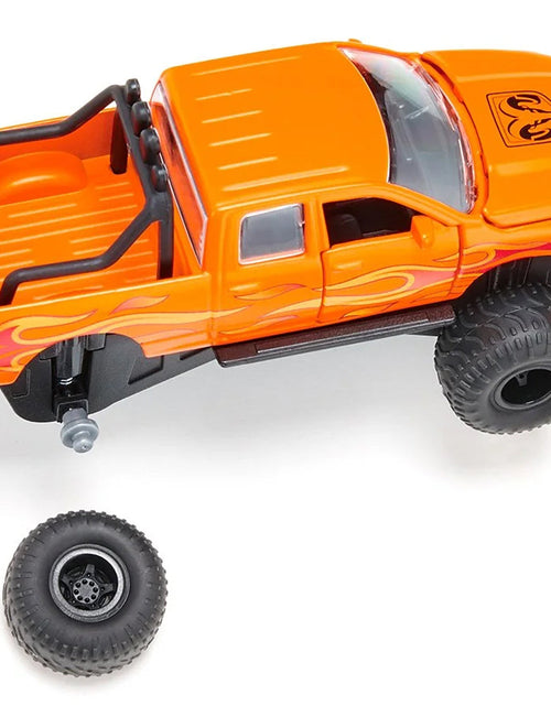 Load image into Gallery viewer, Ram 1500 Pickup Truck Lifted with Balloon Tires Orange with Flames 1/50 Diecast Model by Siku
