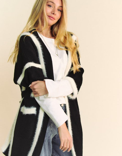 Load image into Gallery viewer, Davi &amp; Dani Fuzzy Trim Open Front Loose Fit Cardigan
