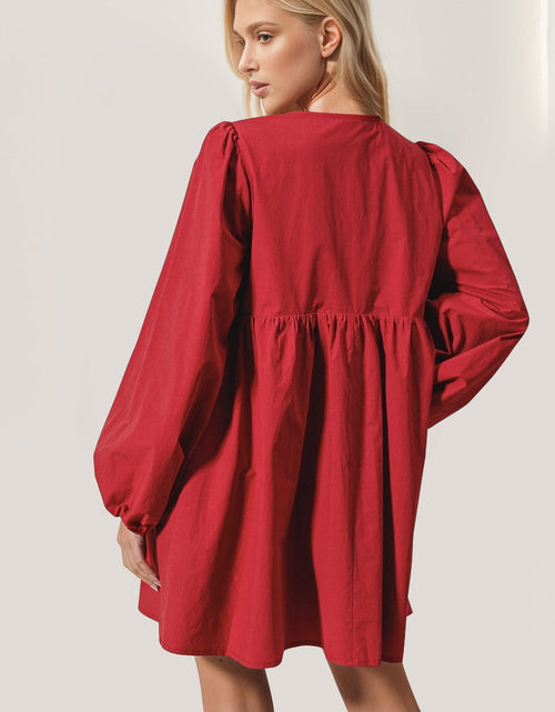 Load image into Gallery viewer, Double Take Christmas Front Tied Long Sleeve Mini Dress

