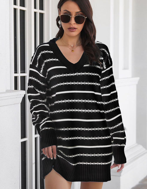 Load image into Gallery viewer, Striped V-Neck Sweater Dress
