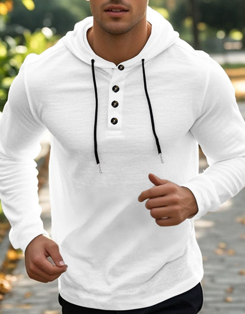 Load image into Gallery viewer, Men's Full Size Drawstring Button Detail Long Sleeve Hoodie Plus Size
