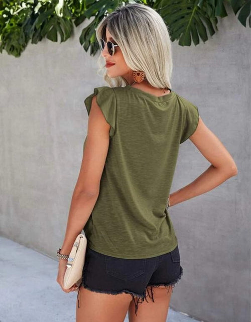 Load image into Gallery viewer, Ruffled Round Neck Cap Sleeve T-Shirt
