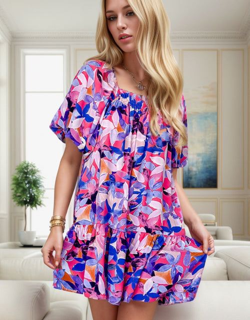 Load image into Gallery viewer, Printed Square Neck Short Sleeve Mini Dress
