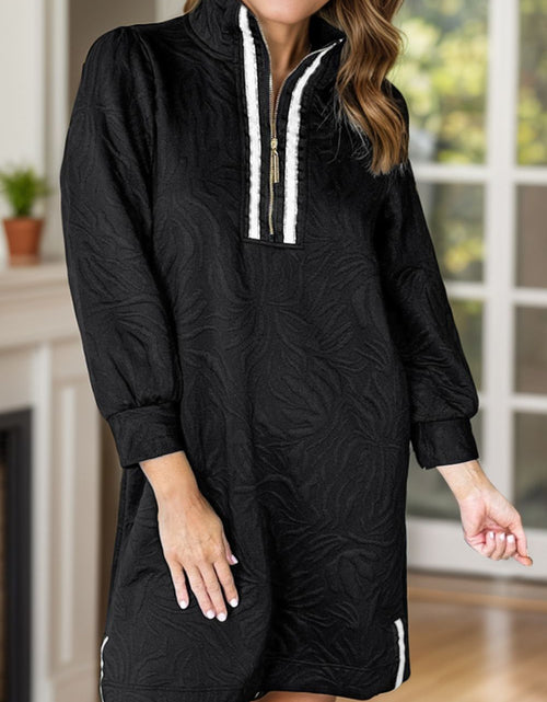 Load image into Gallery viewer, Texture Quarter Zip Long Sleeve Mini Dress
