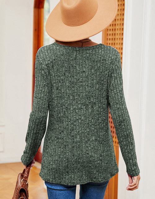 Load image into Gallery viewer, Eyelet Ribbed Round Neck Long Sleeve T-Shirt
