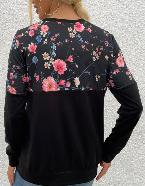 Load image into Gallery viewer, Shiny Floral Print Round Neck Dropped Shoulder Tee
