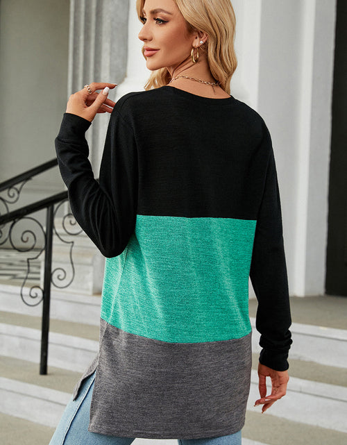 Load image into Gallery viewer, Color Block Round Neck Long Sleeve T-Shirt
