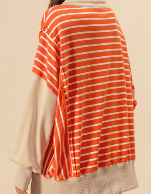 Load image into Gallery viewer, Striped Johnny Collar Long Sleeve Sweatshirt
