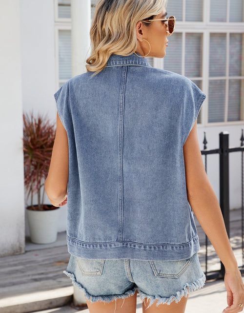 Load image into Gallery viewer, Pocketed Button Up Sleeveless Denim Jacket
