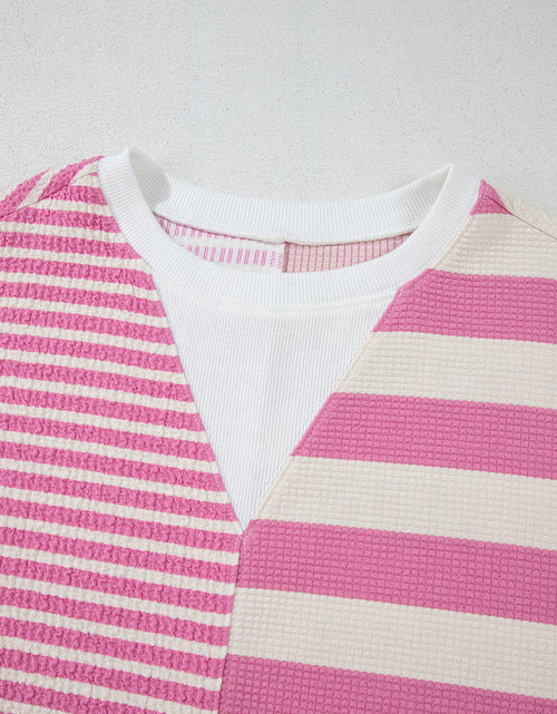 Load image into Gallery viewer, High-Low Striped Round Neck Short Sleeve T-Shirt
