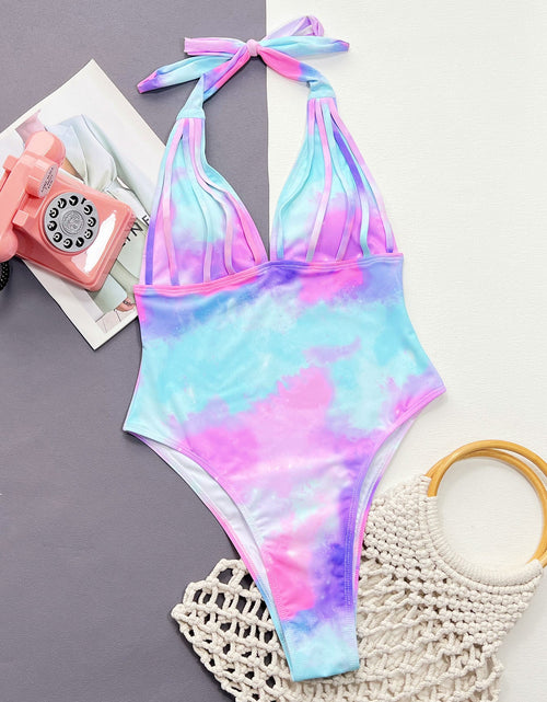 Load image into Gallery viewer, Tie-Dye Halter Neck One-Piece Swimsuit
