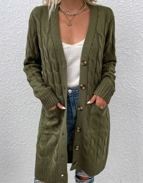 Load image into Gallery viewer, Cable-Knit Button Down Cardigan with Pockets
