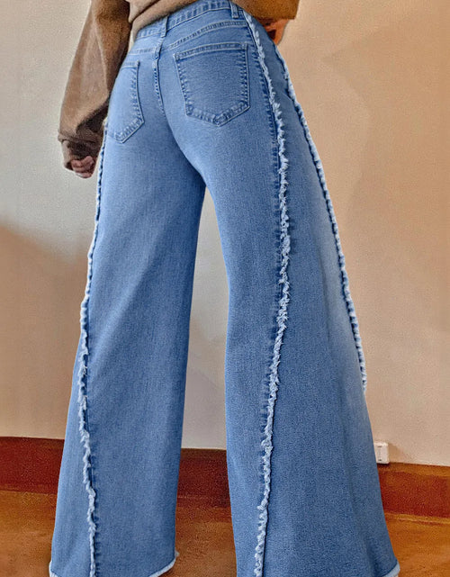 Load image into Gallery viewer, Raw Hem Wide Leg Jeans with Pockets
