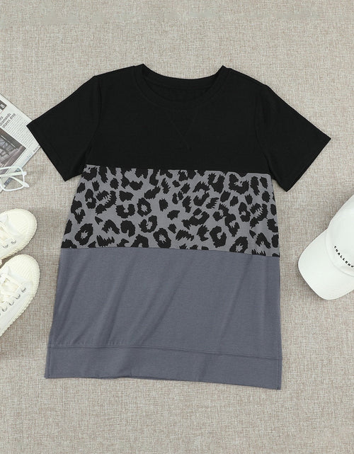 Load image into Gallery viewer, Leopard Print Color Block Short Sleeve T-Shirt
