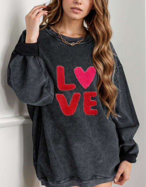 Load image into Gallery viewer, Valentine’s Day LOVE Round Neck Long Sleeve Sweatshirt
