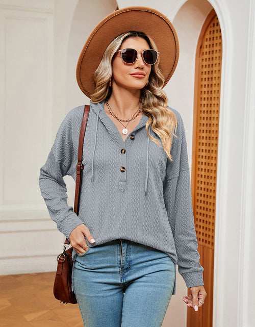 Load image into Gallery viewer, Half-Button Dropped Shoulder Hoodie
