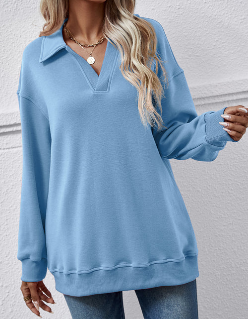 Load image into Gallery viewer, Collared Neck Dropped Shoulder Sweatshirt
