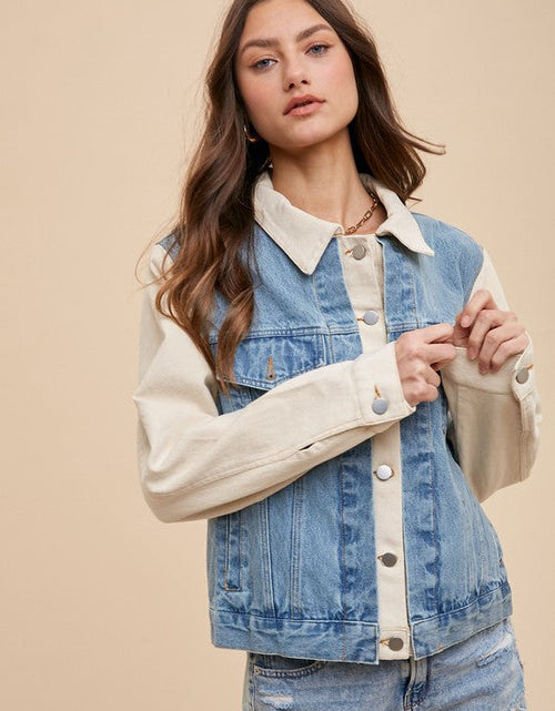 Load image into Gallery viewer, Annie Wear Collared Neck Double Placket Denim Jacket
