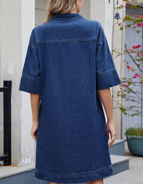 Load image into Gallery viewer, Johnny Collar Half Sleeve Denim Dress

