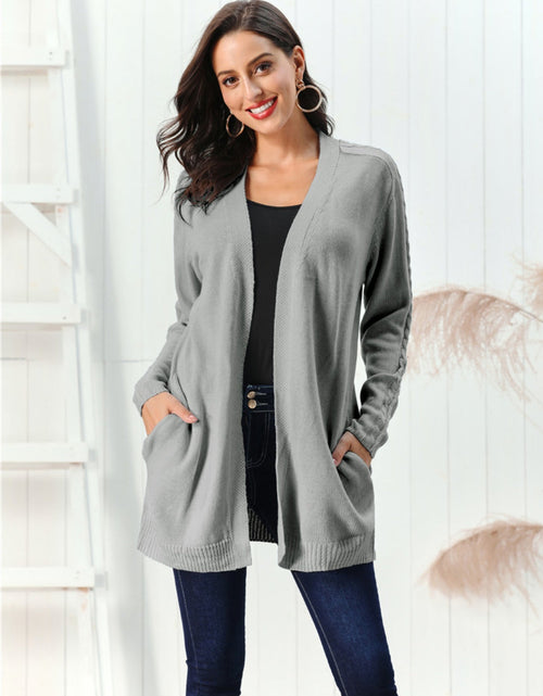 Load image into Gallery viewer, Cable-Knit Open Front Long Sleeve Cardigan
